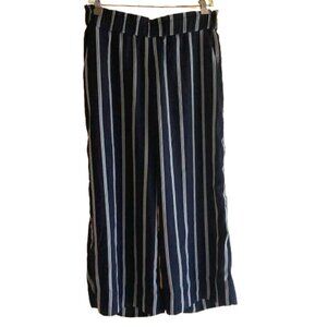 H&M Women's Cropped Wide Leg Pants, Navy and Blue Stripes, Elastic Waist, sz 10